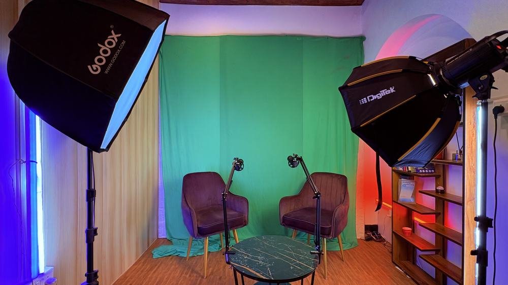 Podcast studio lighting setup